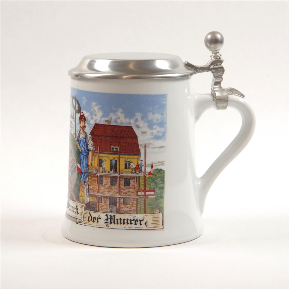 Bierkrug Maurer Porzellan Zinndeckel Dr. Merkle Bierkrug Maurer Porzellan Zinndeckel Dr. Merkle