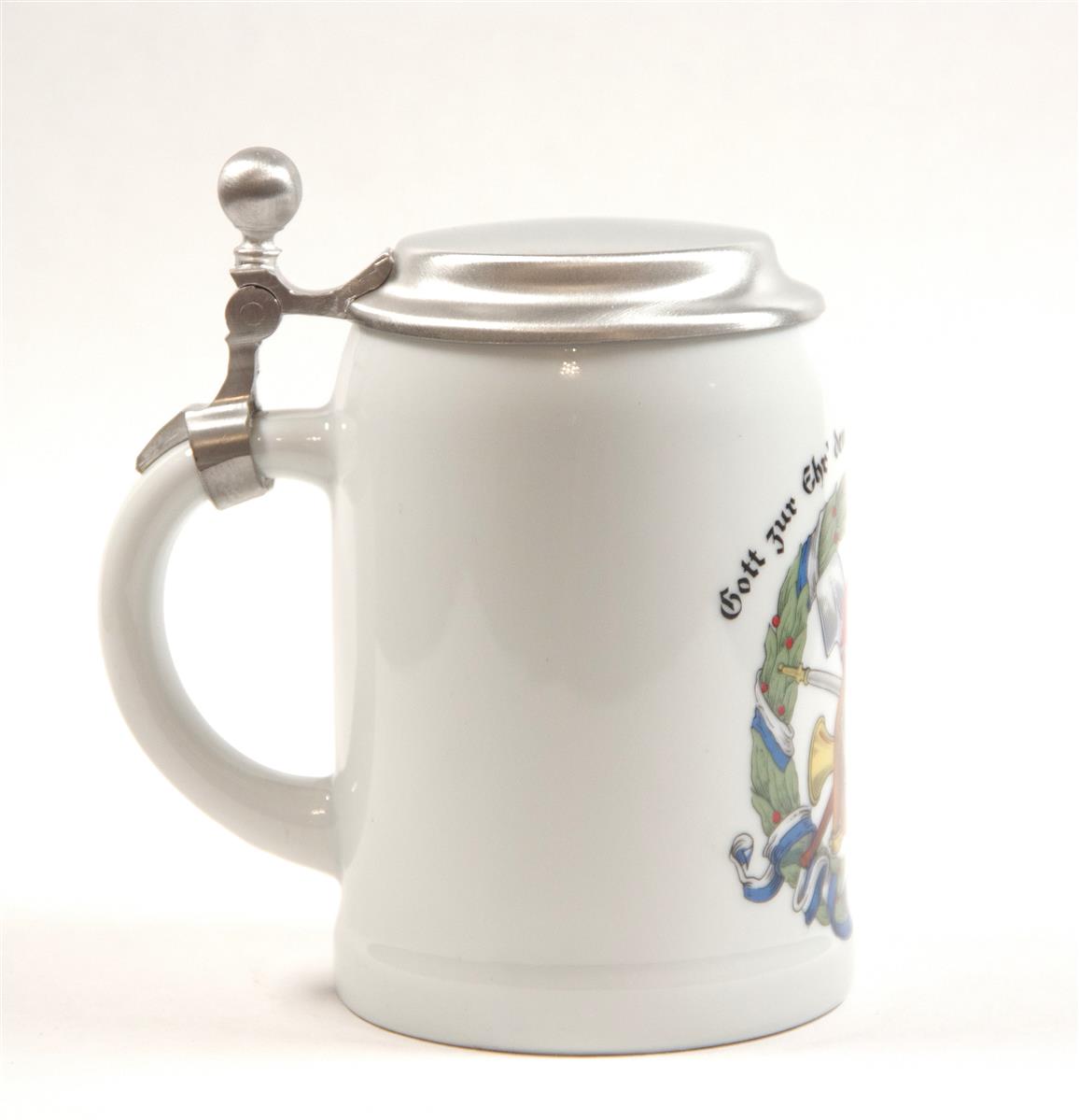 Bierkrug Feuerwehr Porzellan Zinndeckel Dr. Merkle