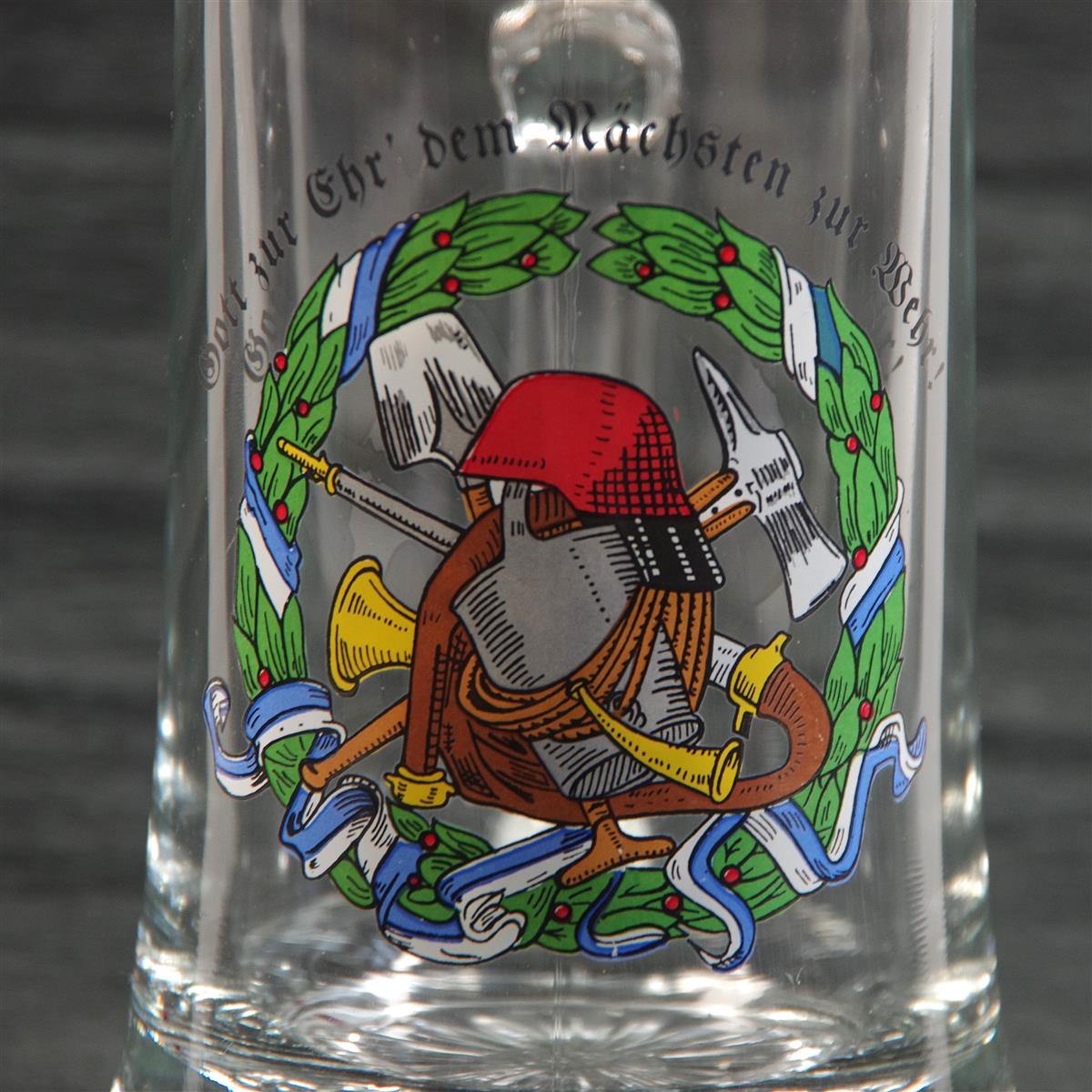 Bierkrug Feuerwehr Glas Zinndeckel 0,5l