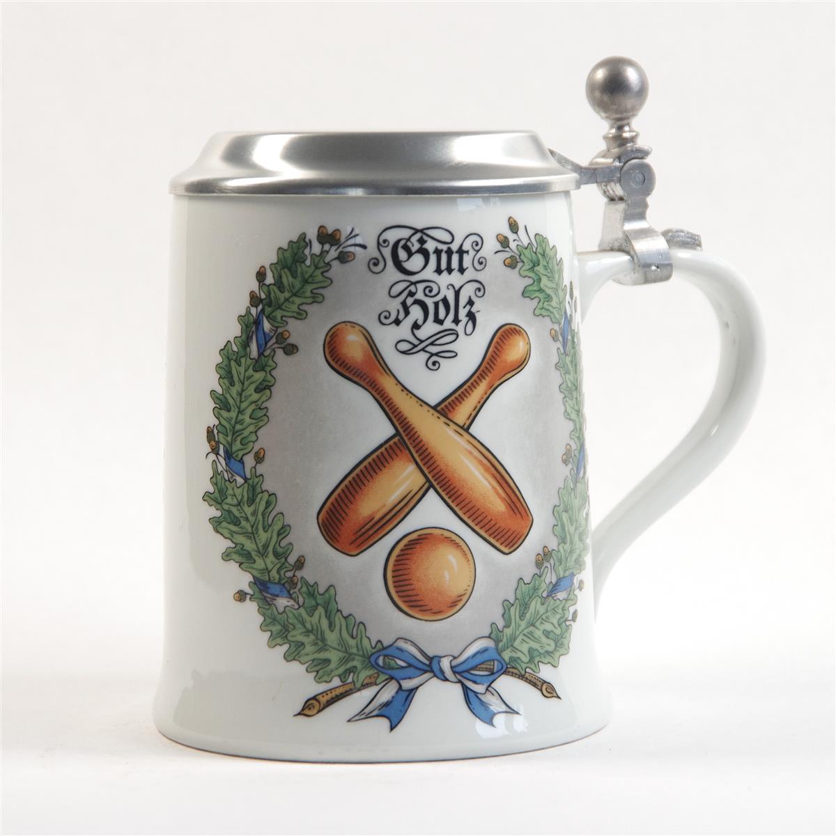 Bierkrug Kegeln Porzellan Zinndeckel Dr. Merkle Bierkrug Kegeln Porzellan Zinndeckel Dr. Merkle