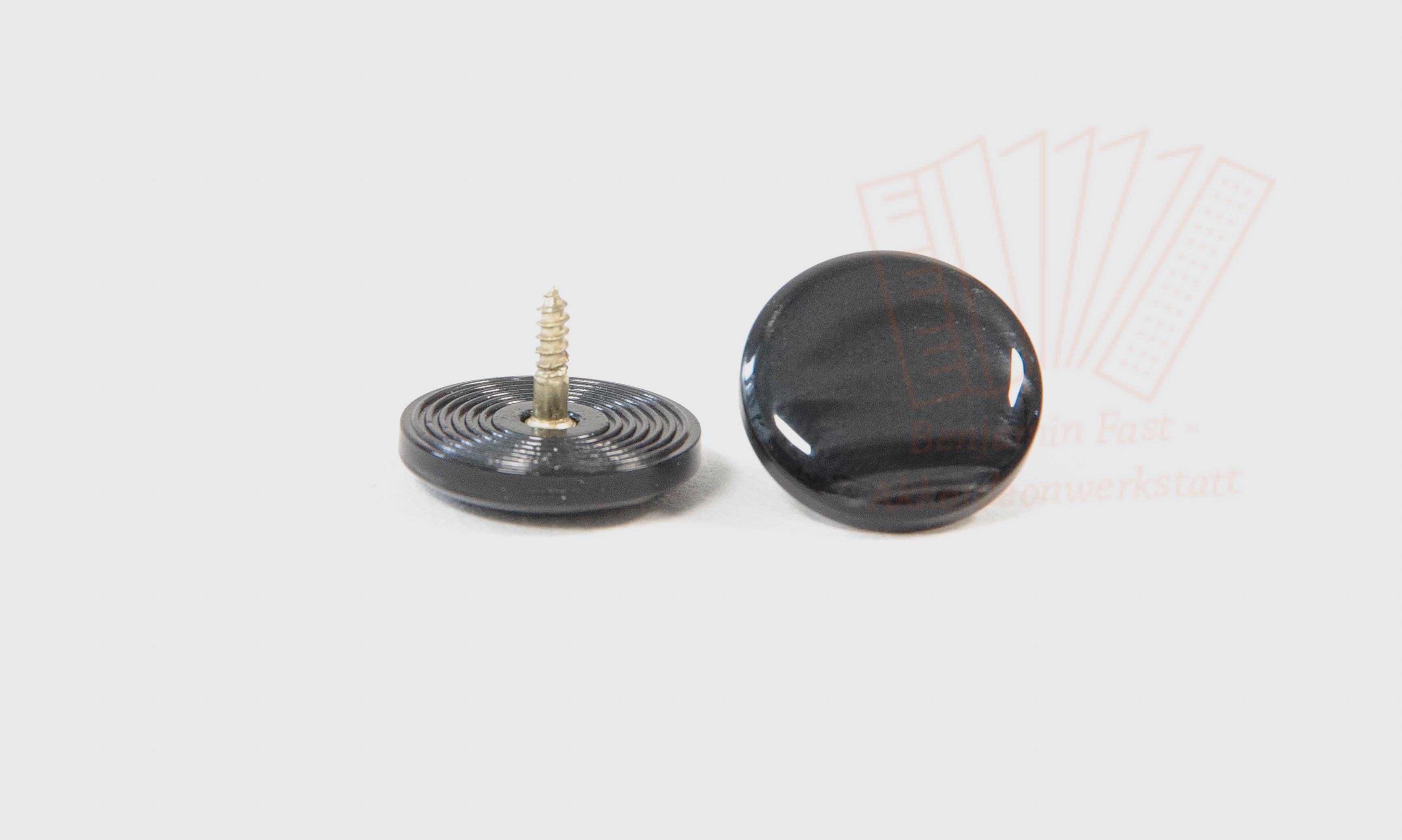 Diskantknopf 14,5mm Gewinde schwarz-perlmutt Diskantknopf 16mm Gewinde schwarz-perlmutt geriffelt
