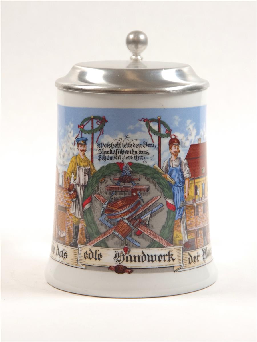 Bierkrug Maurer Porzellan Zinndeckel Dr. Merkle Bierkrug Maurer Porzellan Zinndeckel Dr. Merkle