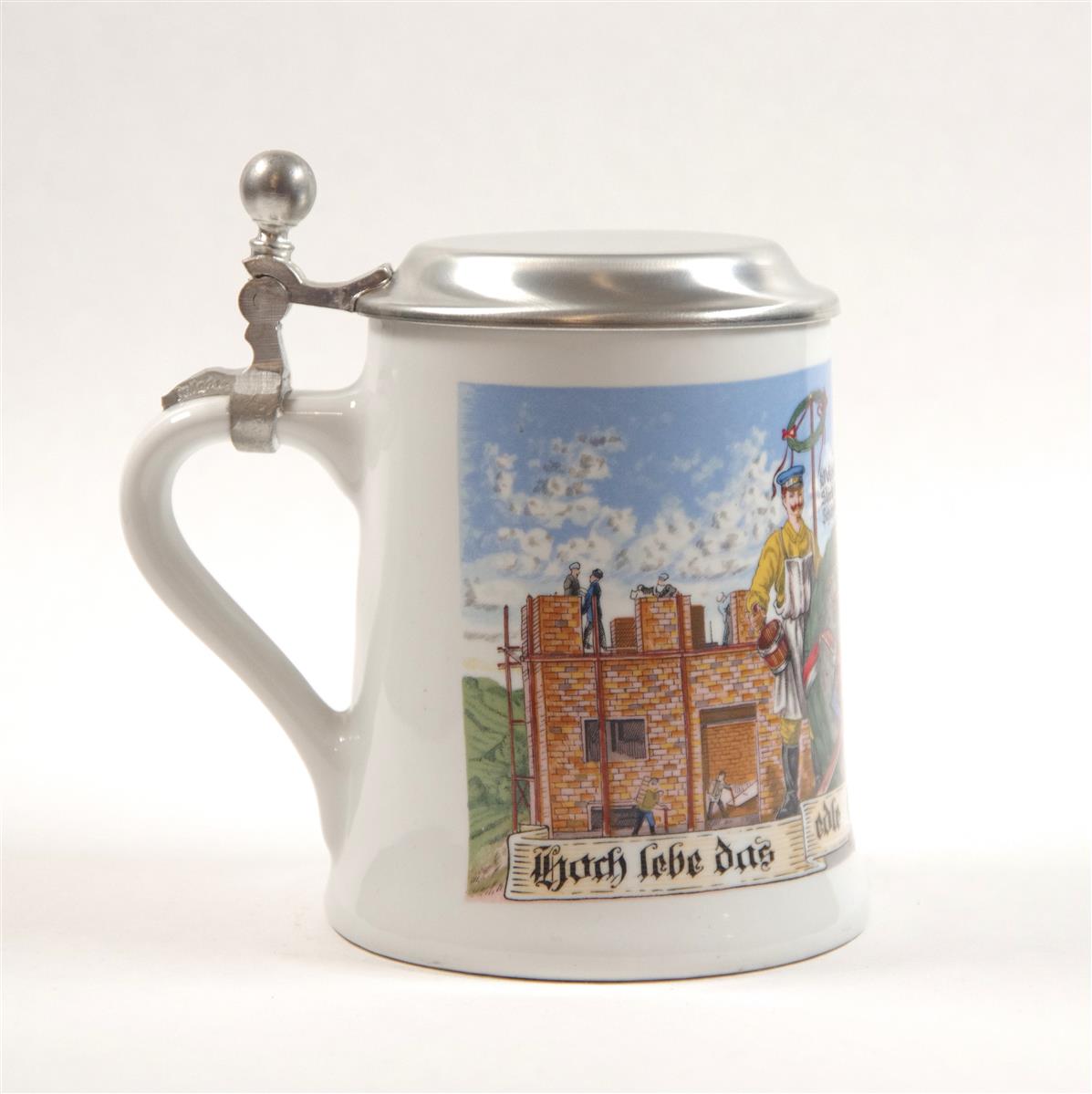 Bierkrug Maurer Porzellan Zinndeckel Dr. Merkle Bierkrug Maurer Porzellan Zinndeckel Dr. Merkle