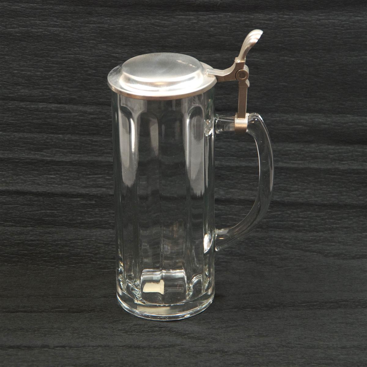Bierkrug Glas 0,5 Zinndeckel Pewter