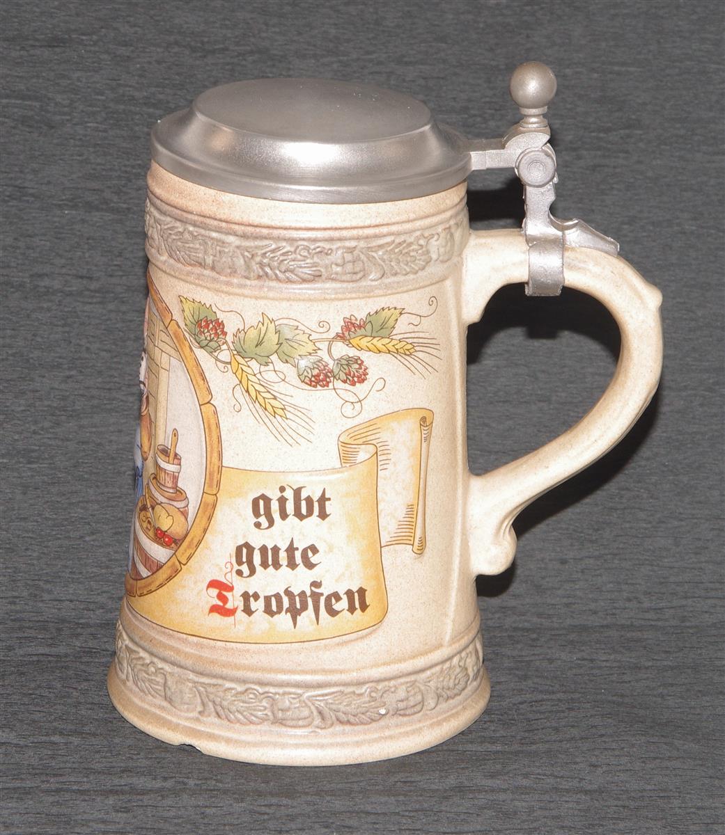 Bierkrug Braumeister Porzellan Zinndeckel