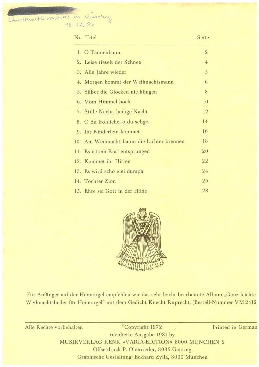 Die schönsten Weihnachtslieder f.Orgel, Burger - Antiquariat