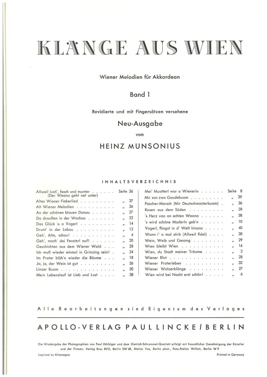 Klänge aus Wien, Akkordeon, Munsoniuns - Antiquariat